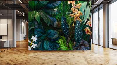 Group of dark green tropical leaves background, Nature Lush Foliage Leaf Texture, tropical leaf. Wall mural