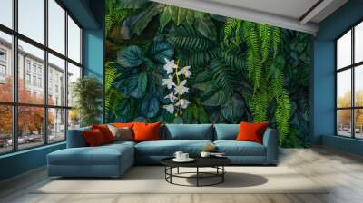 Group of dark green tropical leaves background, Nature Lush Foliage Leaf Texture, tropical leaf. Wall mural