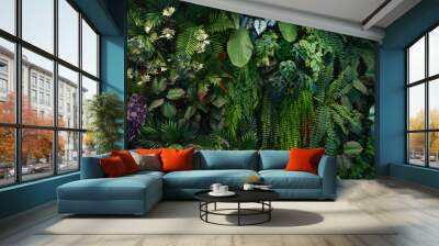 Group of dark green tropical leaves background, Nature Lush Foliage Leaf Texture, tropical leaf. Wall mural