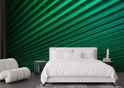 tropical palm leaf and shadow, abstract natural green background, dark blue tone Wall mural