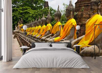 row of sacred buddha in ayutthaya Wall mural