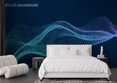 Particles structure. 3d futuristic backdrop for research article. HUD elements. Blockchain, artificial intelligence, big data technology. Data base, hybrid energy and binary code. Vector illustration Wall mural