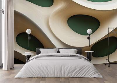 Organic form of natural pattern elements, green and light beige playwood Wall mural