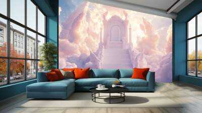 White throne surrounded by clouds in the heavenly kingdom Wall mural