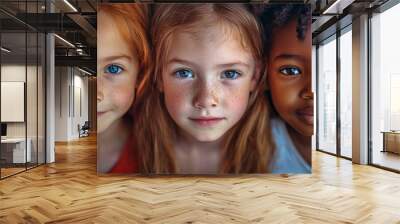 Three girls of different races with blue eyes Wall mural