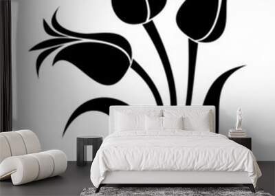 Black silhouettes of tulips. Vector illustration. Wall mural