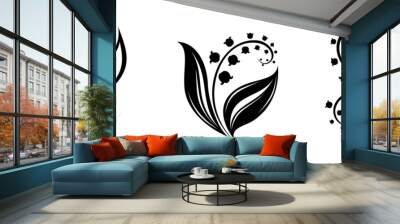 Lily of the valley flowers. Vector black silhouettes. Wall mural