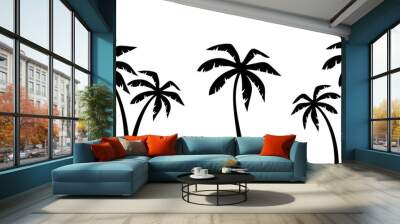 set of vector black silhouettes of palm trees isolated on a white background. Wall mural