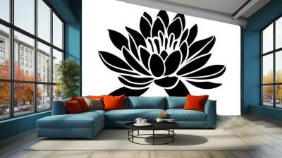 Vector black silhouette of a lotus flower isolated on a white background. Wall mural