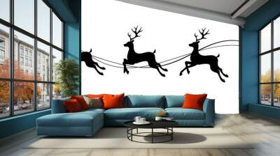 Vector Christmas black and white illustration with Santa Claus riding his sleigh pulled by reindeers. Wall mural