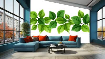 Vector horizontal seamless border with green leaves. Wall mural