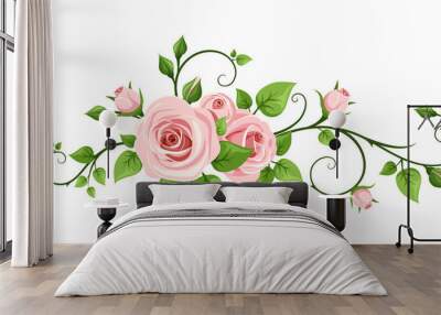 Vector pink rose vine isolated on a white background. Wall mural