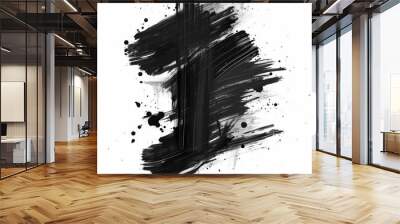 Abstract black in splash, paint, brush strokes, stain grunge isolated on white background, Japanese style with Generative AI. Wall mural