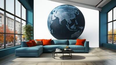 3D realistic depiction of a dark slate blue globe, styled in pastel minimalism. Wall mural