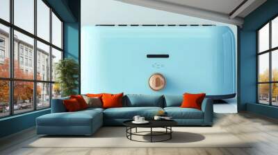 Soft pastel sky blue minimalist toaster, realistically rendered in single vector format. Wall mural