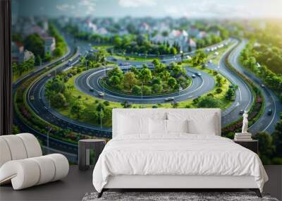 photorealistic highway on town background Generated with Ai tools Wall mural