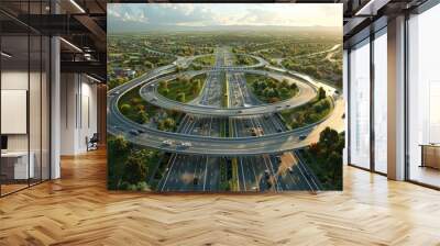 photorealistic highway on town background Generated with Ai tools Wall mural