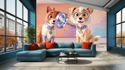 two small dogs are wearing glasses and observing something Wall mural