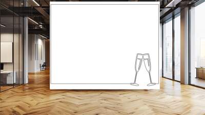 Frame with two glasses of champagne, continuous line. Vector illustration, isolated on white background. Wall mural