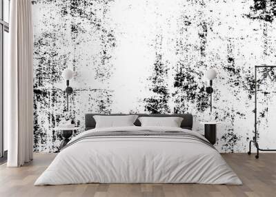 Monochrome texture composed of irregular graphic elements. Distressed uneven grunge background. Abstract vector illustration. Overlay for interesting effect and depth. Isolated on white background. Wall mural