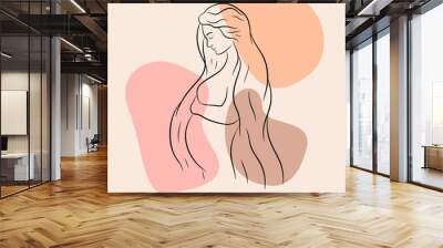 Pregnant woman. Hand drawn vector illustration in line art style, isolated on a white background.	 Wall mural