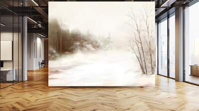 winter river birds watercolor landscape in mist Wall mural