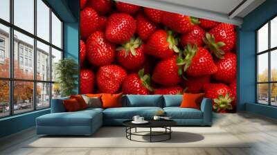 background from freshly harvested strawberries, directly above Wall mural