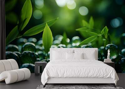 Blurred background nature, Bokeh green, abstract of nature defocus with sunlight. Wall mural