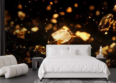 Pure gold from the mine that was unearthed was placed on the black sand. Wall mural