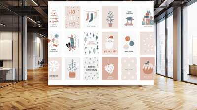 Boho Christmas vector posters with Christmas decor elements in flat style Wall mural