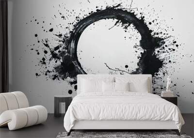 A black circle is splattered with black paint Wall mural