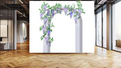 Blooming wisteria entwines an ancient Greek arch isolated on a white background. Wall mural