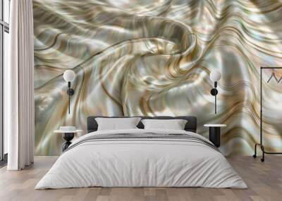 Soft shimmering fabric draping gracefully on a surface in warm, natural lighting Wall mural