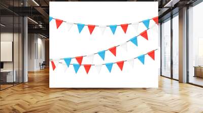 Banner with garland of colour festival flags and ribbons, bunting. Background for celebrate happy birthday party, carnaval, fair. Vector flat design Wall mural