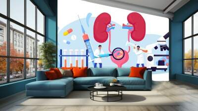 Nephrology, urology. Urinary Tract Infection, UTI Medical Concept. Two doctors check and treat bladder and kidneys. Kidney endoscopy, examination, partial nephrectomy Wall mural