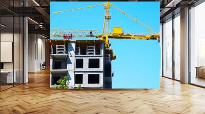 Construction site.Crane on the background of the blue sky. Wall mural