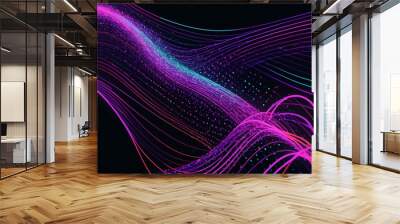 Delicate flowing fluorescent light on the dark background. Wall mural