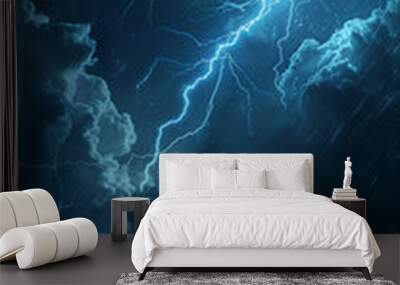 Dramatic lightning bolt in a dark stormy sky, powerful and intense Wall mural