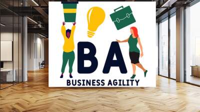 BA - Business Agility acronym. business concept background.  vector illustration concept with keywords and icons. lettering illustration with icons for web banner, flyer, landing pag Wall mural