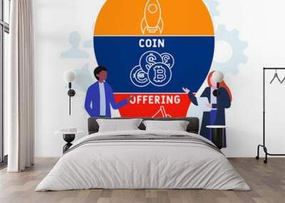 Flat design with people. ICO - Initial Coin Offering acronym, business concept background.   Vector illustration for website banner, marketing materials, business presentation, online advertising. Wall mural