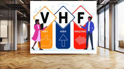 Flat design with people. VHF - Very High Frequency acronym. business concept background. Vector illustration for website banner, marketing materials, business presentation, online advertising Wall mural