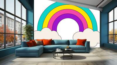 Bright retro rainbow in memphis style. Groovy vector illustration Wall mural