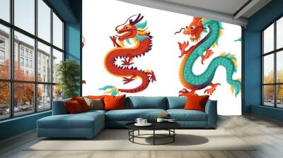 Red dragon with ornament and flowers symbol of the Chinese new year Wall mural