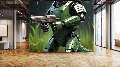 Robot crocodile with a gun. Wall mural