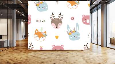 Seamless pattern with cute animals. Kids animals vector illustration Wall mural