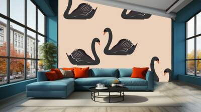 Seamless vector illustration with black swans Wall mural