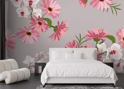 Seamless vector illustration with pink gerberas and orchids Wall mural