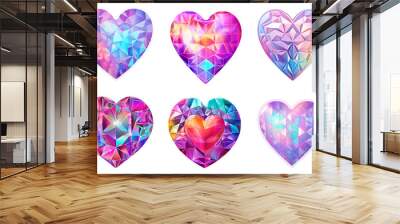 set Colorful crystal hearts isolated. Vector illustration. polygonal hearts. transparent png background Wall mural