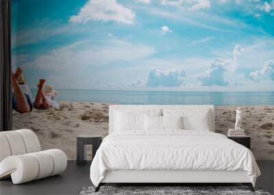 father with son and daughter relax on beach vacation, panorama Wall mural