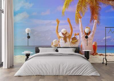 happy family with two kids on the beach Wall mural